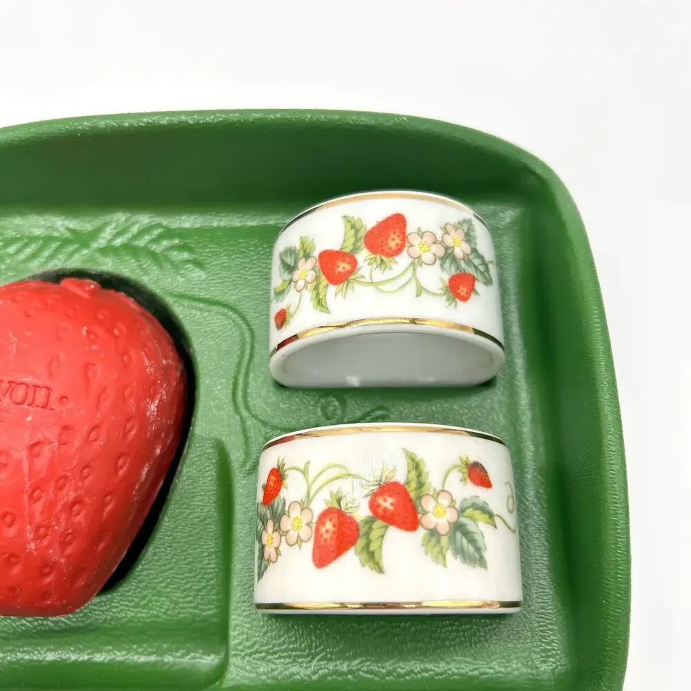 Vintage Avon Strawberry Napkin Ring & Soap Set 70's Hostess Gift Cottagecore
